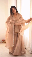 ZSR 3150 A Designer Pastel Beige Georgette Sharara