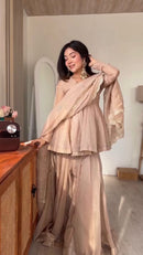 ZSR 3150 A Designer Pastel Beige Georgette Sharara