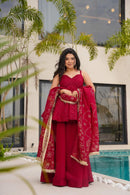 ZSR 3150 B Designer Red Georgette Sharara