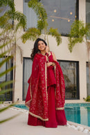 ZSR 3150 B Designer Red Georgette Sharara