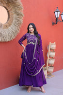 LW 9336 A Faux Blooming Zari Sequins Embroidered Work Gown