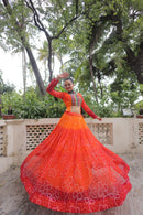 KA 5049 A Designer Orange Bandhani Lehenga
