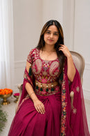 BB 54 Maroon Indo Western Cape Set with Draped Skirt & Bustier