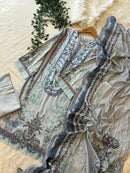 Pastel Grey Floral Printed Cotton Suit