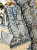Pastel Grey Floral Printed Cotton Suit