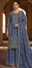 Hoor Tex 473 A Luxury Slate Blue Chinon Sharara Suit