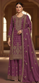 Hoor Tex 473 B Luxury Plum Purple Chinon Sharara Suit