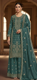 Hoor Tex 473 C Luxury Teal Green Chinon Sharara Suit