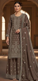 Hoor Tex 473 D Luxury Brown Chinon Sharara Suit