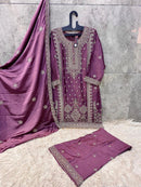 Hoor Tex 473 B Luxury Plum Purple Chinon Sharara Suit
