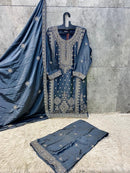 Hoor Tex 473 A Luxury Slate Blue Chinon Sharara Suit