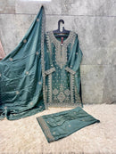 Hoor Tex 473 C Luxury Teal Green Chinon Sharara Suit