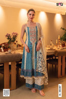 S4U 263387 Designer Teal Floral Embroidered Work Suit