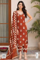 S4U 256975 Rust Brown Block Printed Suit