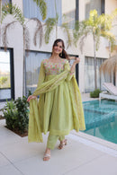 KA 1239 B Designer Lime Green Georgette Anarkali Suit