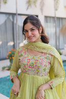KA 1239 B Designer Lime Green Georgette Anarkali Suit