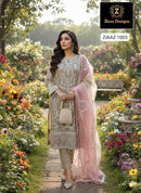 Ziaaz 1003 Premium Olive Green & Pink Embroidered Work Pakistani Suit