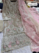 Ziaaz 1003 Premium Olive Green & Pink Embroidered Work Pakistani Suit
