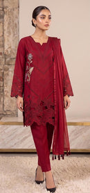 Hoor Tex 862 C Red Heavy Cotton Embroidered Work Pakistani Suit