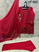 Hoor Tex 862 C Red Heavy Cotton Embroidered Work Pakistani Suit