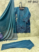 Hoor Tex 862 D Slate Gray Heavy Cotton Embroidered Work Pakistani Suit
