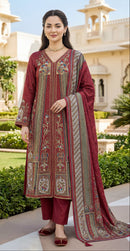Shree Fabs 366 Maroon Viscous Maslin Printed Pakistani Suit