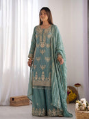NSR 894 Designer Teal Blue Georgette Sharara Suit