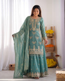 NSR 894 Designer Teal Blue Georgette Sharara Suit