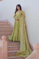 LW 9240 A Olive Green Embroidered Anarkali Gown