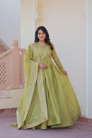 LW 9240 A Olive Green Embroidered Anarkali Gown