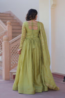 LW 9240 A Olive Green Embroidered Anarkali Gown