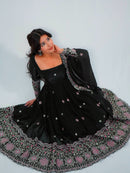 SSC 721 B Designer Black Organza Anarkali Suit