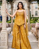 Shivali Royal Yellow Jacquard Palazzo Suit Set