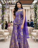 Shivali Royal Blue Jacquard Palazzo Suit Set