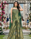 Shivali Royal Green Jacquard Palazzo Suit Set