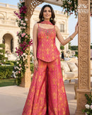 Shivali Royal Red Jacquard Palazzo Suit Set