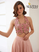 Alizeh 9017 Designer Blush Rose Silk Palazzo Co Ord Set