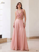 Alizeh 9017 Designer Blush Rose Silk Palazzo Co Ord Set