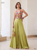 Alizeh 9018 Designer Olive Green Silk Palazzo Co Ord Set
