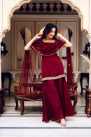 SRK 5250 Designer Wine Red Georgette Palazzo Suit