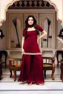 SRK 5250 Designer Wine Red Georgette Palazzo Suit