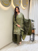 AR 101 G Designer Olive Green Tissue Silk Sharara Suit