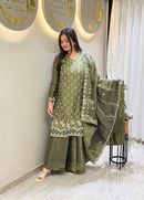 AR 101 G Designer Olive Green Tissue Silk Sharara Suit