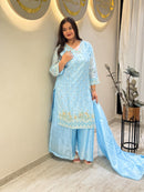 AR 101 F Designer Blue Tissue Silk Sharara Suit