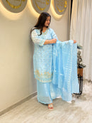 AR 101 F Designer Blue Tissue Silk Sharara Suit