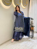 AR 101 B Designer Navy Blue Tissue Silk Sharara Suit