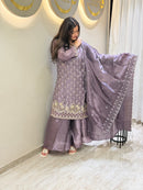 AR 101 A Designer Mauve Lavender Tissue Silk Sharara Suit