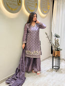 AR 101 A Designer Mauve Lavender Tissue Silk Sharara Suit