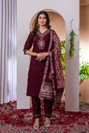 Diva 112 B Premium Wine Embroidered Work Suit