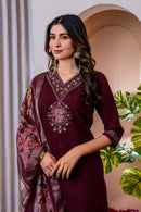 Diva 112 B Premium Wine Embroidered Work Suit